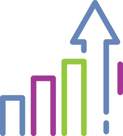 bar graph with arrow pointing up