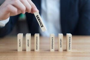 Businessman playing with blocks-SERVICE CONCEPT