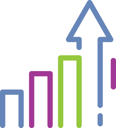 bar graph with arrow pointing up